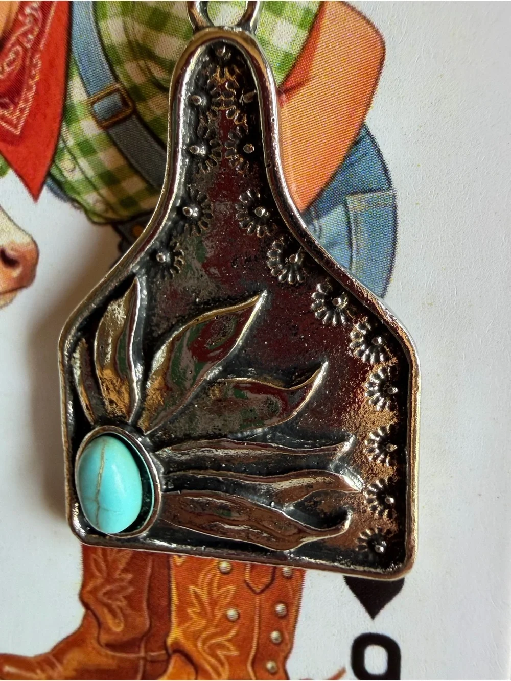 Western Silver Tone Sunflower Turquoise Dangle Earrings NEW